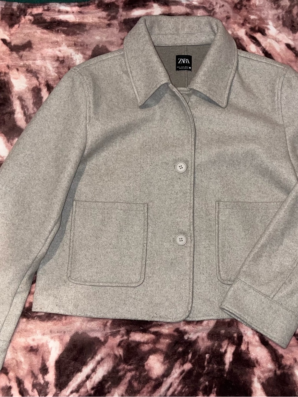 Zara Light Gray Wool-Blend Cropped Pea Coat